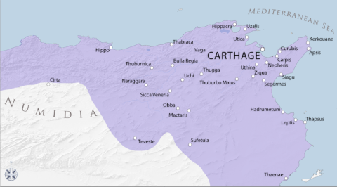 Map of Carthage and nearby cities.